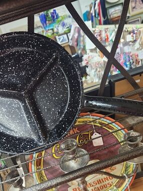 Black Enamelware Divided Serving Pan -